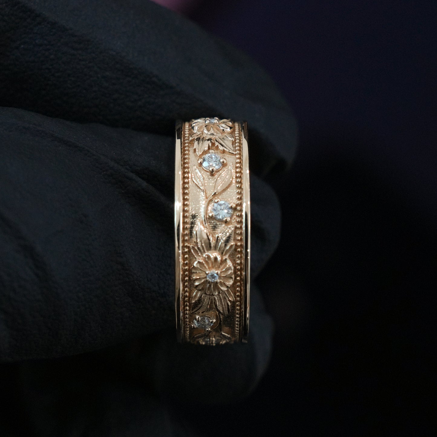 Men's Floral Diamond Band - 8mm