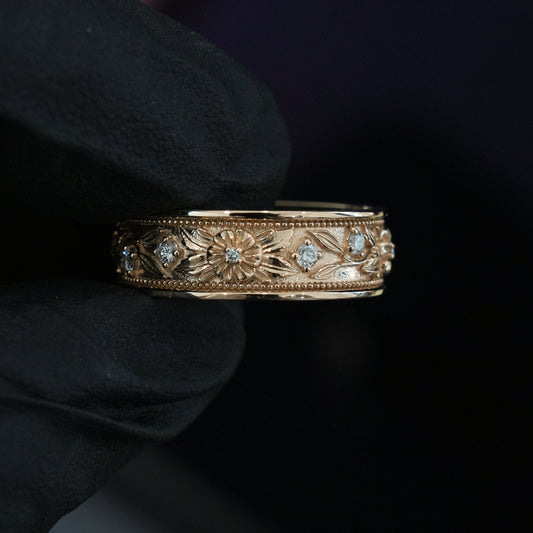 Men's Floral Diamond Band - 8mm