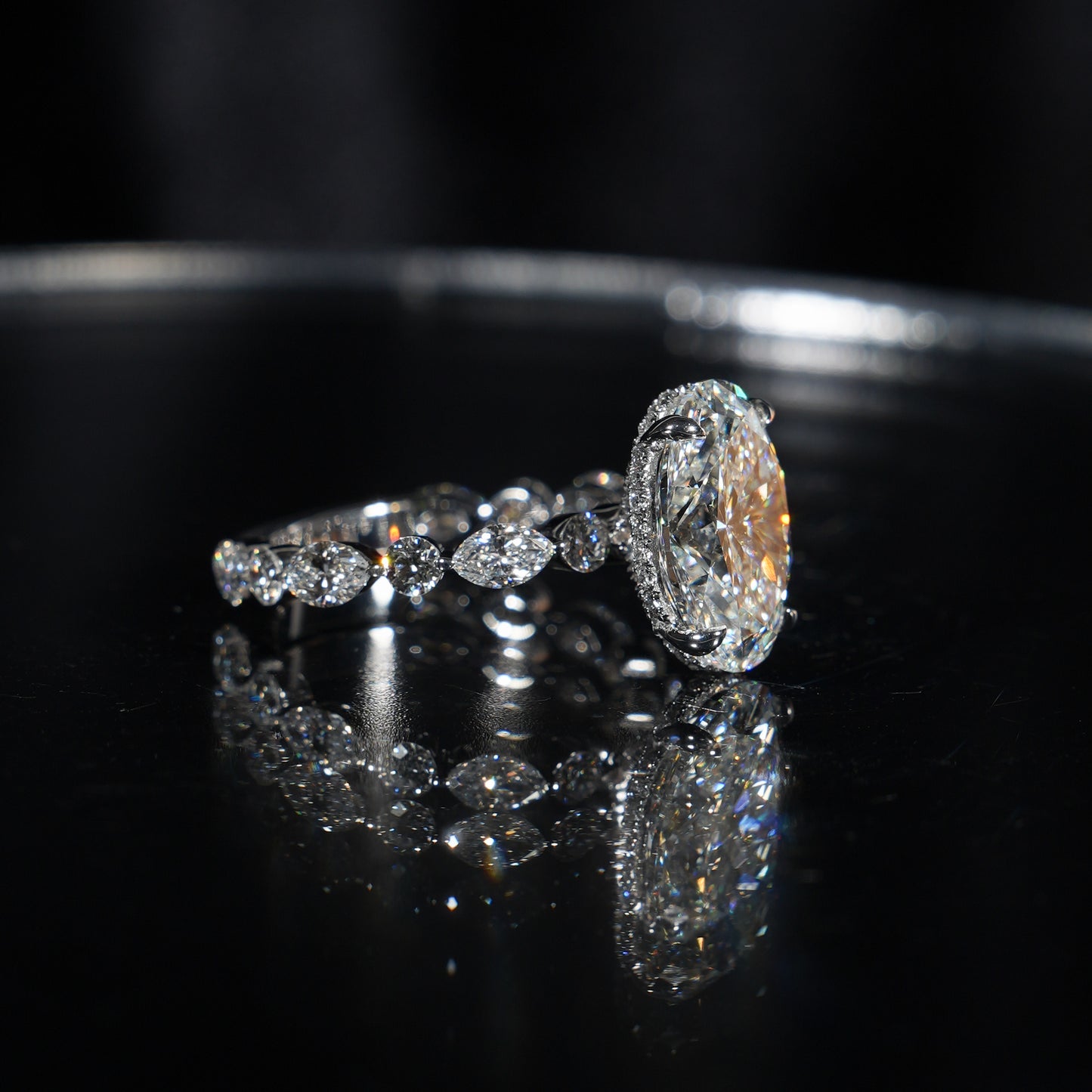 Marquise & Round Pavé - Oval Cut